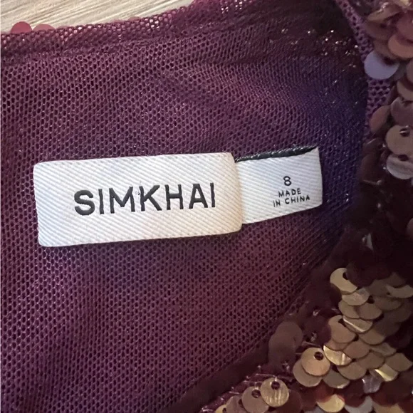 Simkhai Mako Sequin Long Sleeve Mini Dress Mangosteen Size 8 burgundy medium - Picture 6 of 9